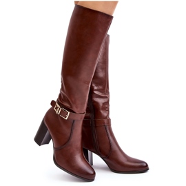 Sergio Leone Kozaki Damskie Na Słupku Z Klamrą Ocieplane Brązowe Sendilia