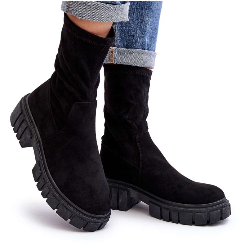 Wsuwane Botki Workery Na Płaskim Obcasie Czarne Divella