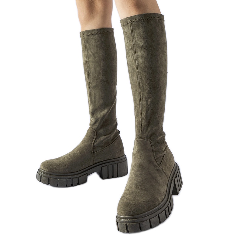 Zielone długie zamszowe trapery Donnino