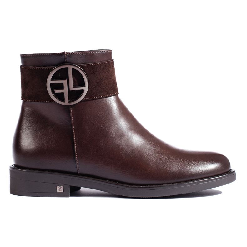 W. Potocki Brązowe niskie botki na płaskim obcasie Potocki