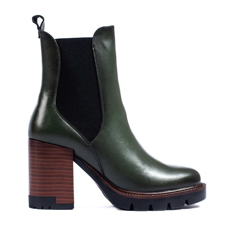 W. Potocki Ciemnozielone botki na obcasie sztyblety Potocki