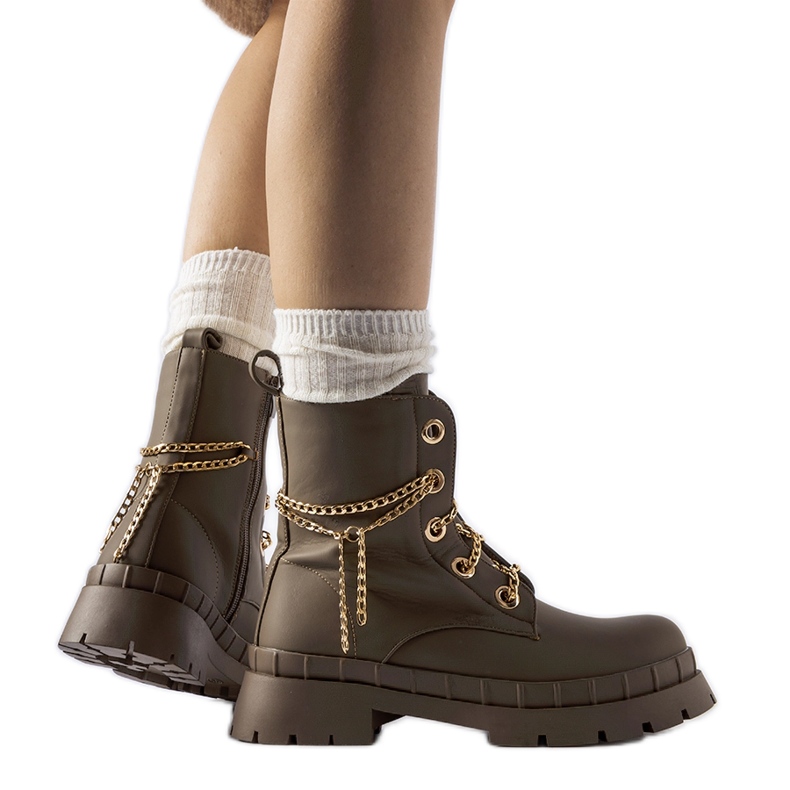 Brązowe trapery z łańcuszkiem Alcin