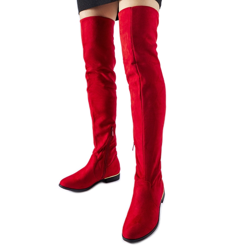 Długie czerwone ciepłe kozaki eko-zamsz Elwira