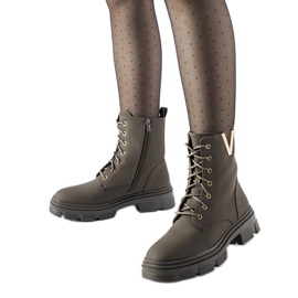 Ciemnozielone ocieplane matowe botki Fru