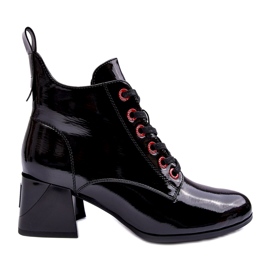 Niskie Lakierowane Botki Sznurowane S.Barski MR870-66 Czarne