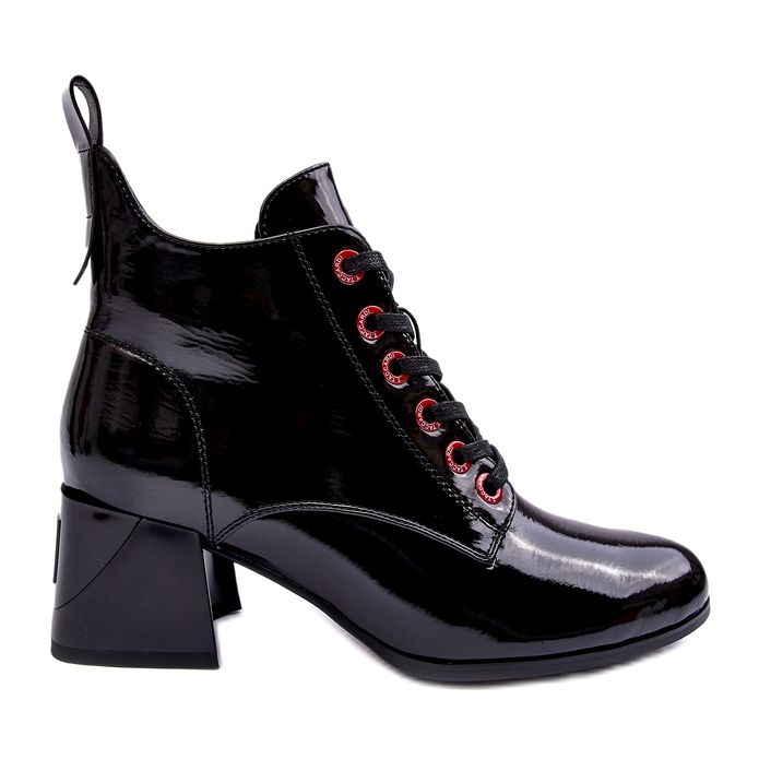 Niskie Lakierowane Botki Sznurowane S.Barski MR870-66 Czarne