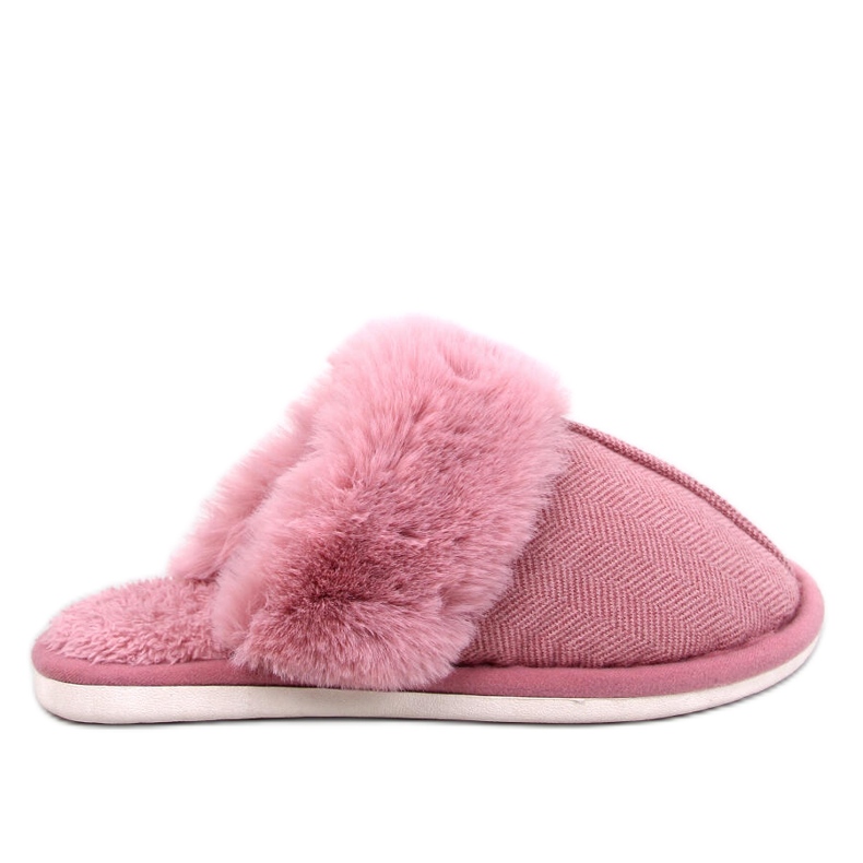 Kapcie w jodełkę z futerkiem Skeen Ciemny Róż różowe