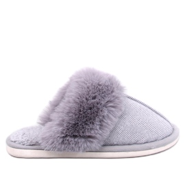 Kapcie w jodełkę z futerkiem Skeen Szare