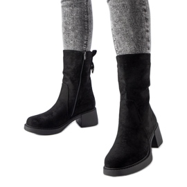 Czarne botki na słupku eko-zamsz Agordino