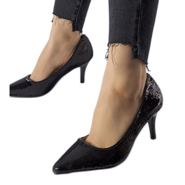 Czarne cekinowe czółenka na szpilce Ernesto