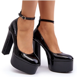 Lakierowane Czółenka Na Masywnej Platformie I Słupku Czarne Ninames