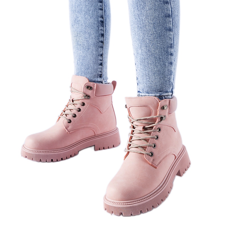 Jasnoróżowe ocieplane wiązane workery Aranova