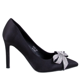 Satynowe szpilki z kokardą Trini Black czarne