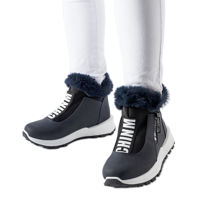 Granatowe ocieplane wysokie sneakersy Oneglia niebieskie