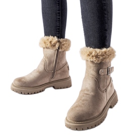 Brązowe ocieplane botki z futerkiem Odetta