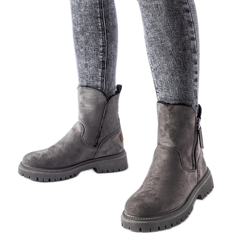 Szare ocieplane klasyczne botki Tesoriero
