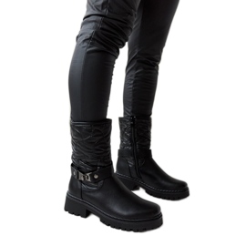 Czarne ocieplane botki z ozdobnym paskiem Lido