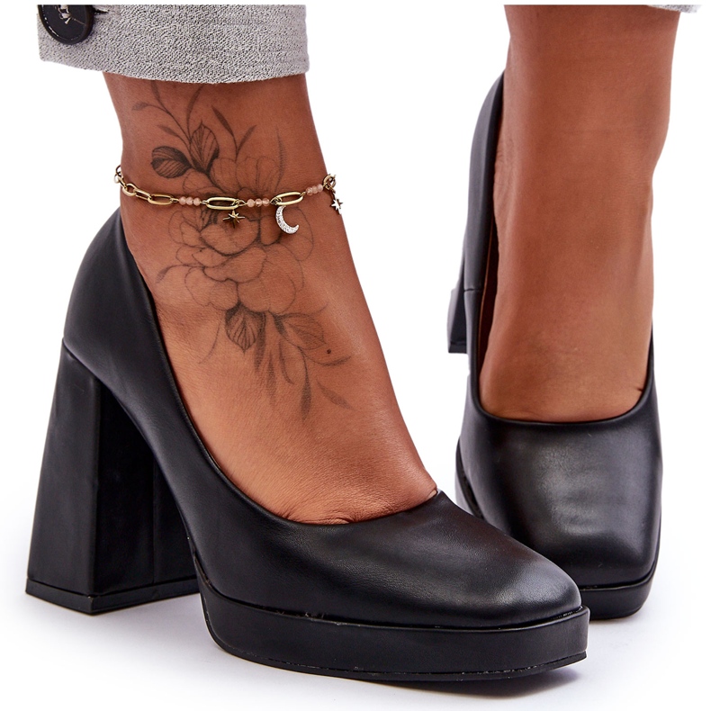 Czółenka Na Masywnym Obcasie Czarne