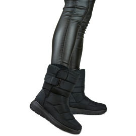 Komfortowe śniegowce buty zimowe botki pikowane ocieplane na rzep czarne