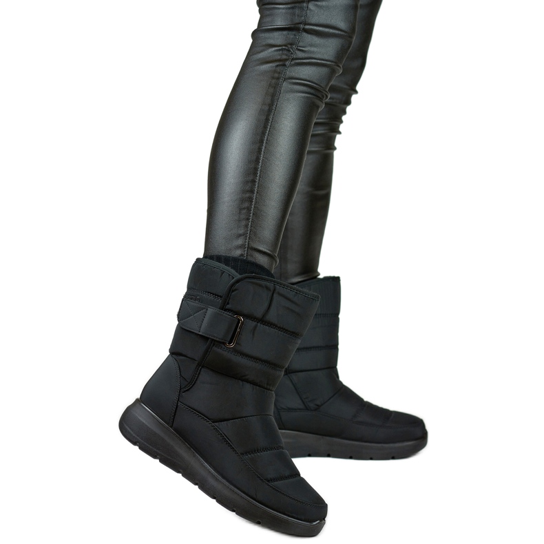 Komfortowe śniegowce buty zimowe botki pikowane ocieplane na rzep czarne