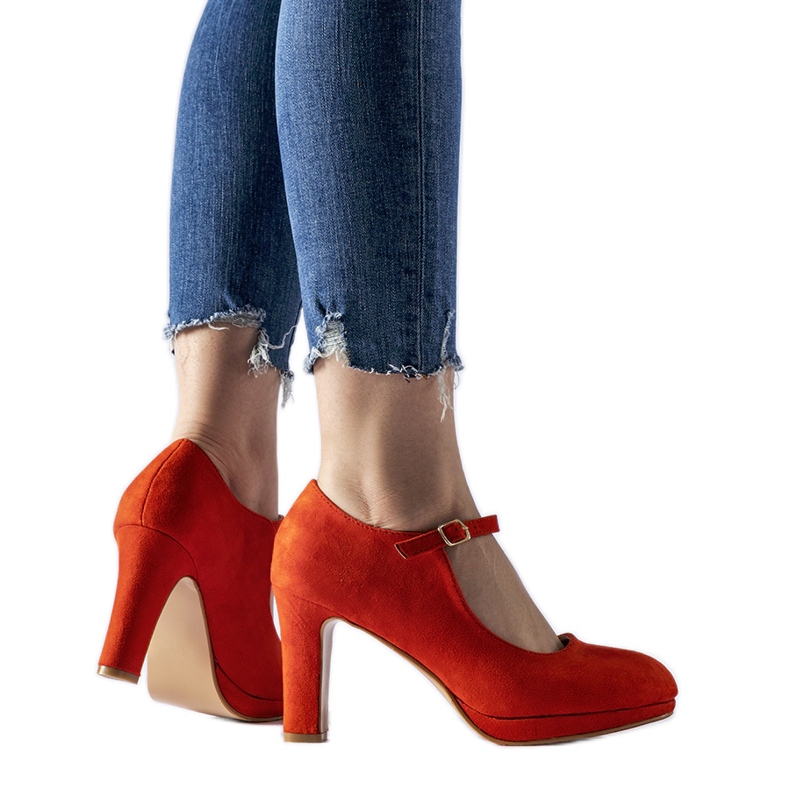 Pomarańczowe buty na słupku z zapięciem Serri