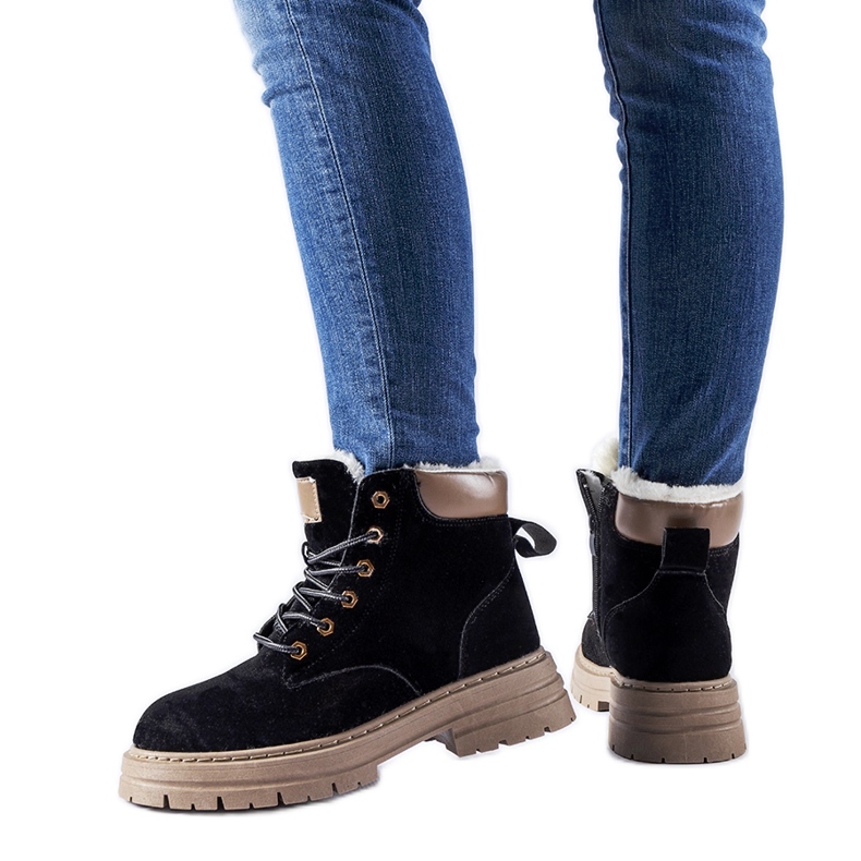 Czarne workery z jasnym ociepleniem Stevens