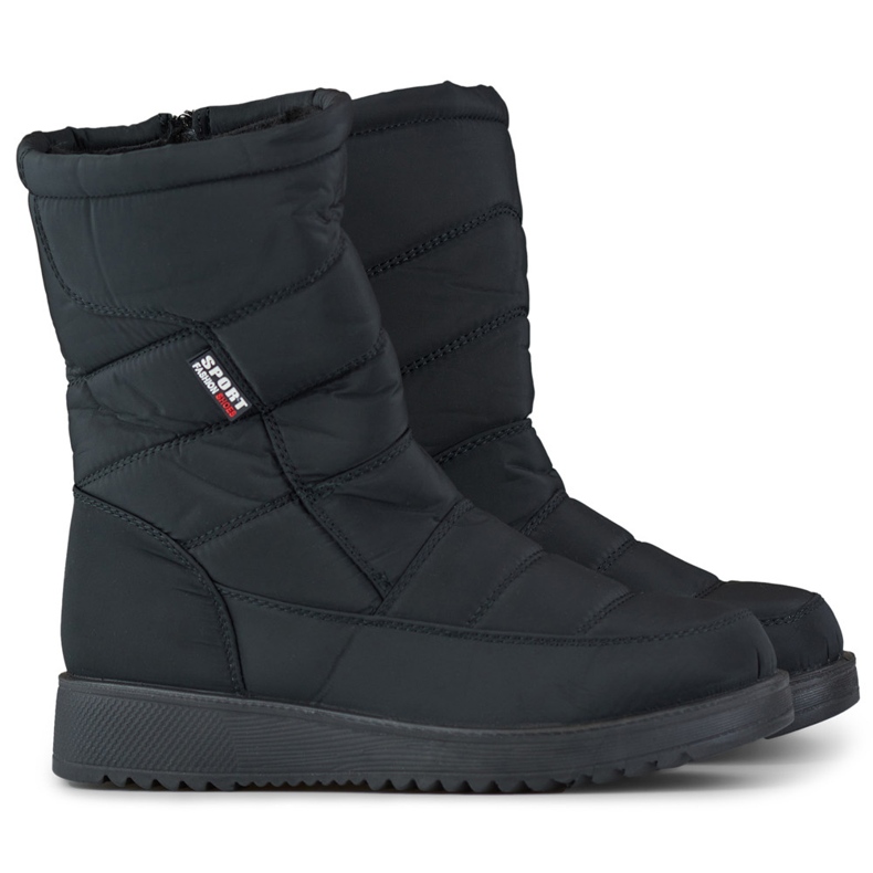 Buty śniegowce damskie ocieplane pikowane futerko niska platforma czarne