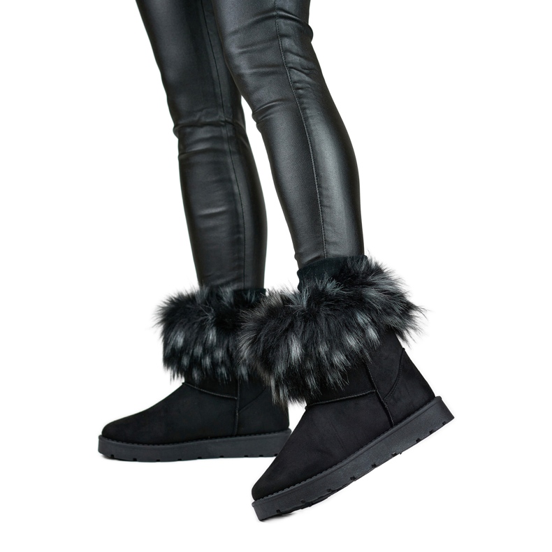 Czarne śniegowce damskie z futerkiem zimowe buty na zimę