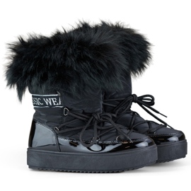 Śniegowce wysokie czarne damskie buty ocieplane z futerkiem