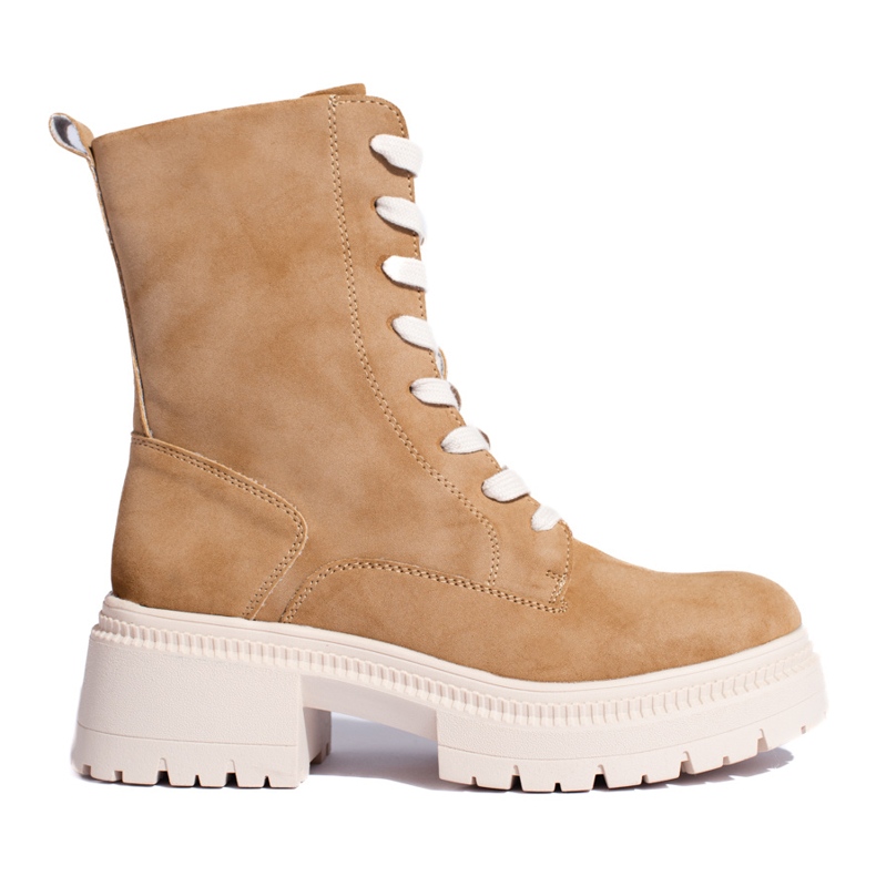 W. Potocki Camelowe sznurowane botki Potocki brązowe