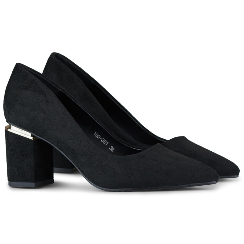 Czarne czółenka damskie na słupku zamszowe