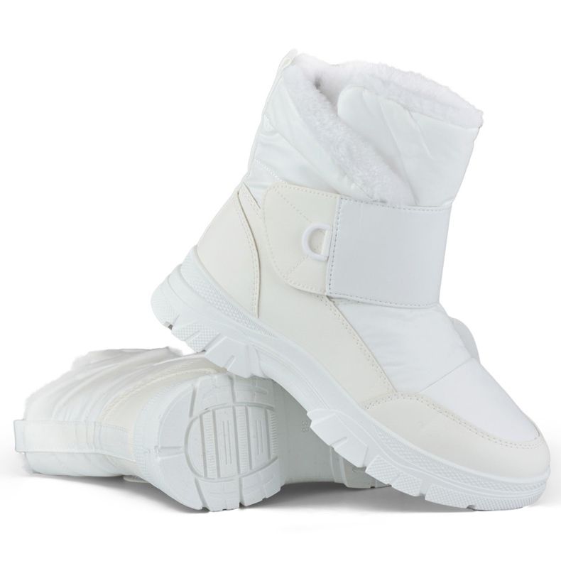 Białe śniegowce na rzep buty ocieplane na zimę