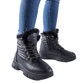 Czarne ocieplane sniegowce na platformie Dwayn