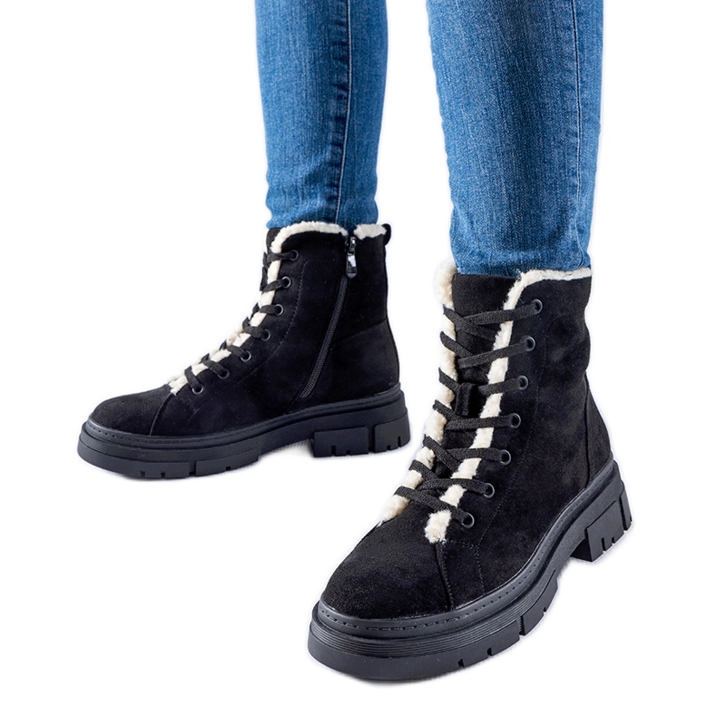 Czarne botki ocieplane z eko-zamszu Chamblee