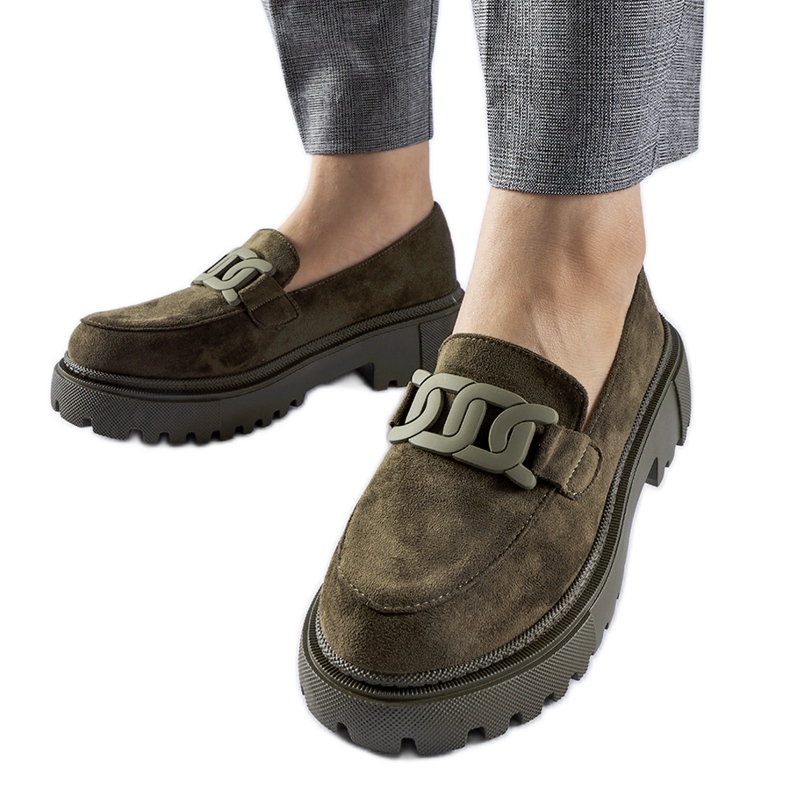 Zielone mokasyny na grubszej podeszwie Seborga