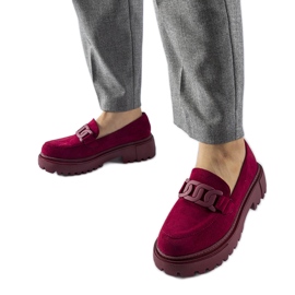 Bordowe mokasyny na grubszej podeszwie Seborga czerwone