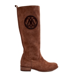 Zazoo 3367 Zamszowe Kozaki Damskie Przed Kolano Brązowe