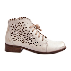 Zazoo 2871 Ażurowe Botki Damskie Sznurowane Złote Przecierane złoty