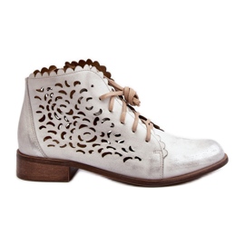 Zazoo 2871 Ażurowe Botki Damskie Sznurowane Srebrne srebrny