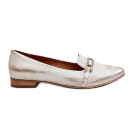 Zazoo 2885 Skórzane Baleriny Z Ozdobą Złoto-Białe złoty
