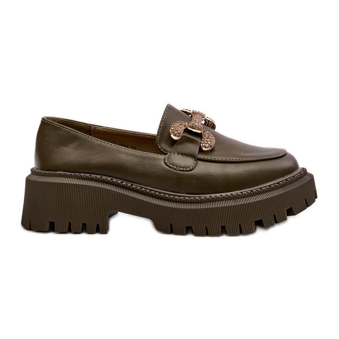 Mokasyny Damskie Z Ozdobą Ciemnozielone Gargi
