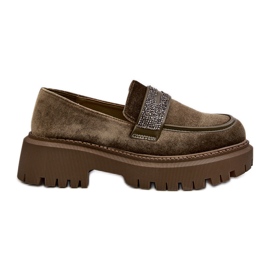 Damskie Welurowe Mokasyny Z Ozdobą Ciemnozielone Wendreda