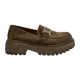 Mokasyny Damskie Z Łańcuchem Ciemnozielone Mevre