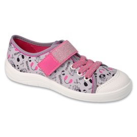 Befado kapcie dziecięce na rzep 351Y024 szare aplikacje