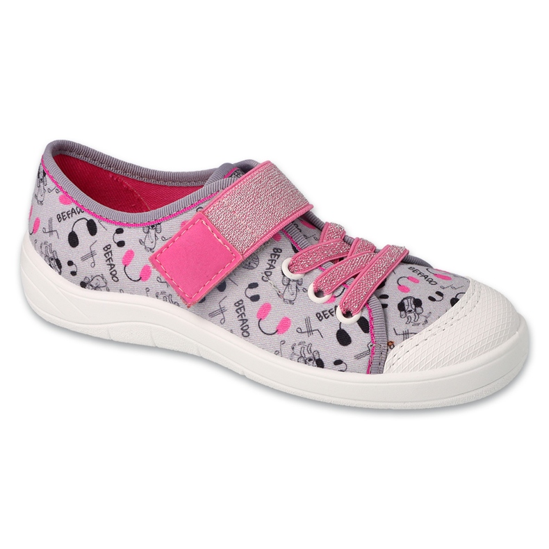 Befado kapcie dziecięce na rzep 351Y024 szare aplikacje