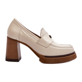 Zazoo 20169 Skórzane Półbuty Na Obcasie Beżowe beżowy
