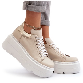 Zazoo 10165 Buty Sportowe Damskie Na Masywnej Platformie Beżowe beżowy