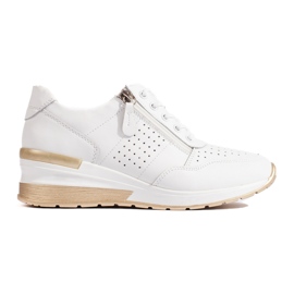 Skórzane sneakersy na koturnie białe