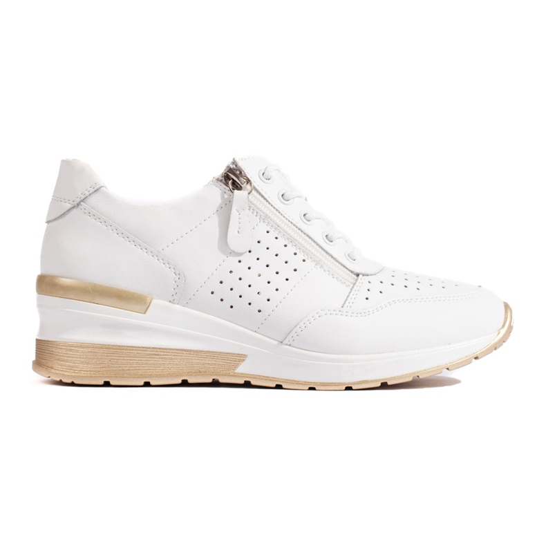 Skórzane sneakersy na koturnie białe