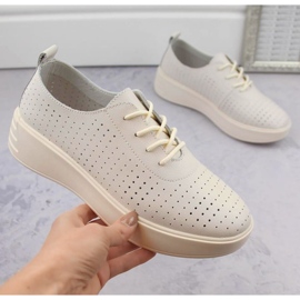 Skórzane buty ażurowe Sergio Leone W SK431 beżowe